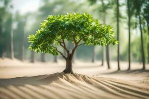 a tree growing in the sand. AI-Generated photo