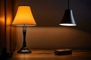 a lamp and a table lamp on a table. AI-Generated photo