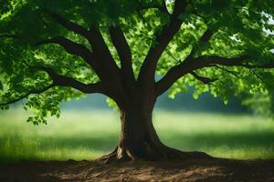 a tree is shown in the foreground with green leaves. AI-Generated photo