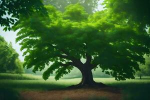 un árbol en el medio de un campo. generado por ai foto