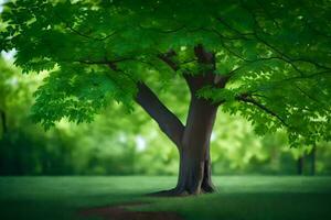 un árbol en el medio de un verde campo. generado por ai foto