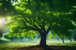 a tree is shown in the middle of a field. AI-Generated photo