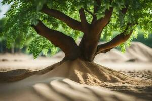 a tree with sand in the background. AI-Generated photo