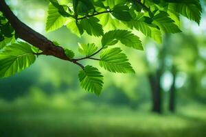 green leaves on a tree branch in the forest. AI-Generated photo