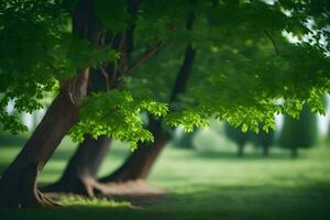 a green tree line in a field with trees. AI-Generated photo