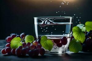 water and grapes on a dark background. AI-Generated photo