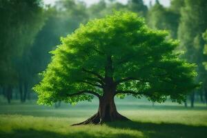 un árbol en el medio de un campo. generado por ai foto