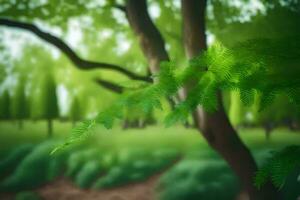 a green tree in the middle of a forest. AI-Generated photo