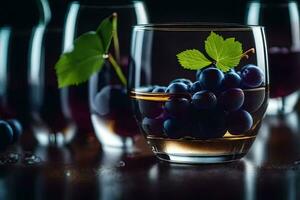 wine glasses with grapes and leaves. AI-Generated photo