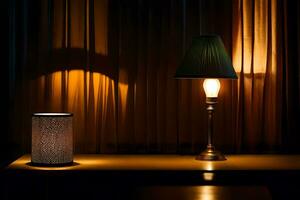 a lamp and a lampshade on a table. AI-Generated photo