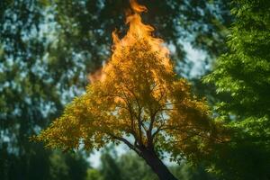 a tree with flames coming out of it. AI-Generated photo