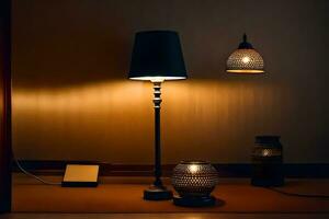 a lamp and a lamp shade on a table. AI-Generated photo