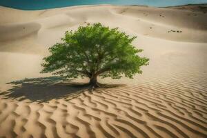 un solitario árbol en el desierto. generado por ai foto