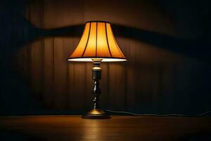 a lamp on a table in the dark. AI-Generated photo