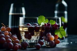 grapes and wine on a dark background. AI-Generated photo