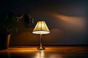 a lamp on a table in a dark room. AI-Generated photo