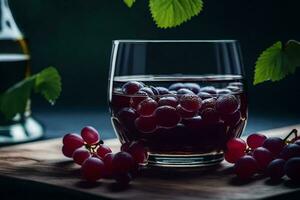 grapes in a glass with a bottle of wine. AI-Generated photo