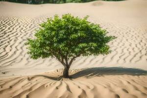 a lone tree in the middle of a desert. AI-Generated photo