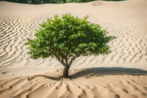 a lone tree in the middle of a desert. AI-Generated