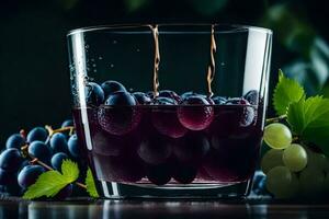 a glass of wine with grapes and leaves. AI-Generated photo