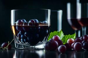 uvas y vino en un vaso. generado por ai foto