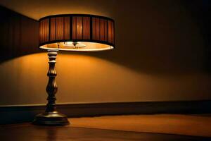 a lamp on a table in the dark. AI-Generated photo