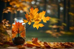 autumn leaves in a jar. AI-Generated photo