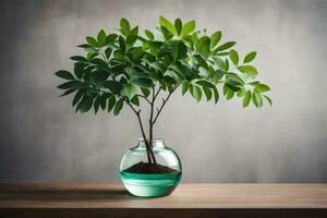 un pequeño planta en un vaso florero en un mesa. generado por ai foto