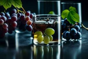 grapes and a glass of wine. AI-Generated photo