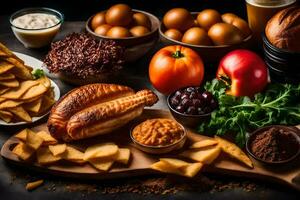 foods that are good for you on a dark background. AI-Generated photo