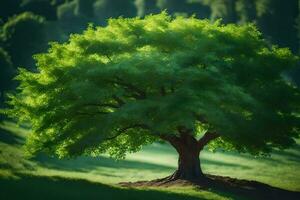 un árbol en el medio de un campo. generado por ai foto