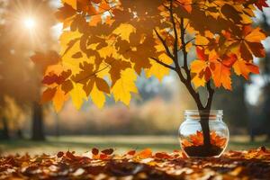 autumn leaves in a jar. AI-Generated photo