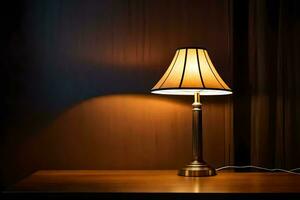 a lamp on a table in a dark room. AI-Generated photo