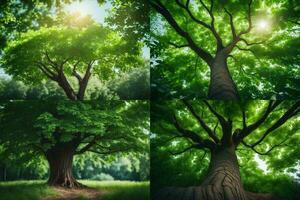 cuatro diferente imágenes de arboles en diferente etapas de crecimiento. generado por ai foto