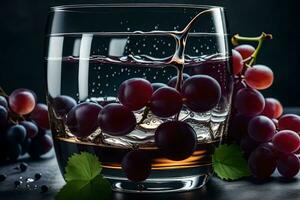 uvas en un vaso de agua. generado por ai foto