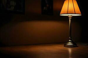 un lámpara es sentado en un mesa en el oscuro. generado por ai foto