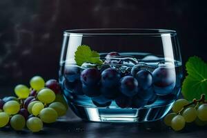 grapes and water in a glass. AI-Generated photo