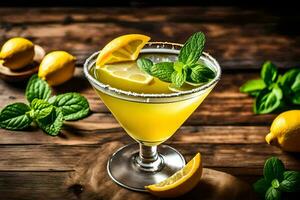 a cocktail with lemon and mint leaves. AI-Generated photo
