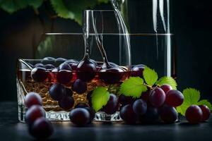 grapes and wine in a glass. AI-Generated photo