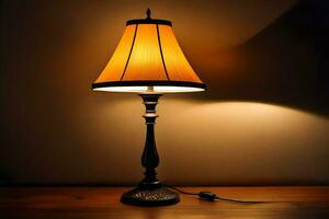 a lamp on a table in a dark room. AI-Generated photo