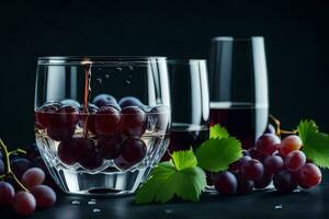 uvas y vino en un vaso. generado por ai foto