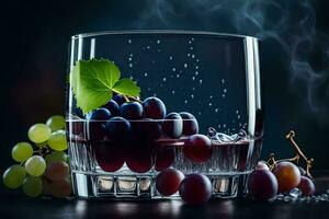 grapes and smoke in a glass. AI-Generated photo