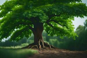 a tree with roots in the ground. AI-Generated photo