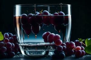 uvas en un vaso de agua. generado por ai foto