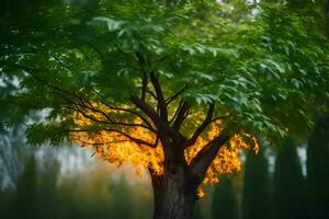a tree with flames coming out of it. AI-Generated photo