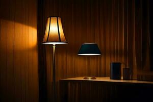 a lamp and a lampshade on a table. AI-Generated photo