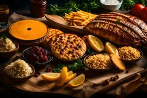 turkish food with cheese, meat and vegetables. AI-Generated photo