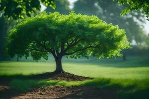 un árbol en el medio de un campo. generado por ai foto