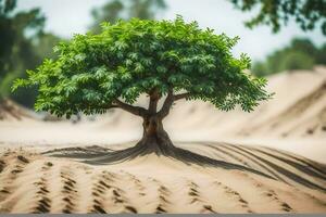un árbol creciente en el arena dunas. generado por ai foto