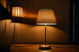 a lamp is on a table next to a lamp shade. AI-Generated photo